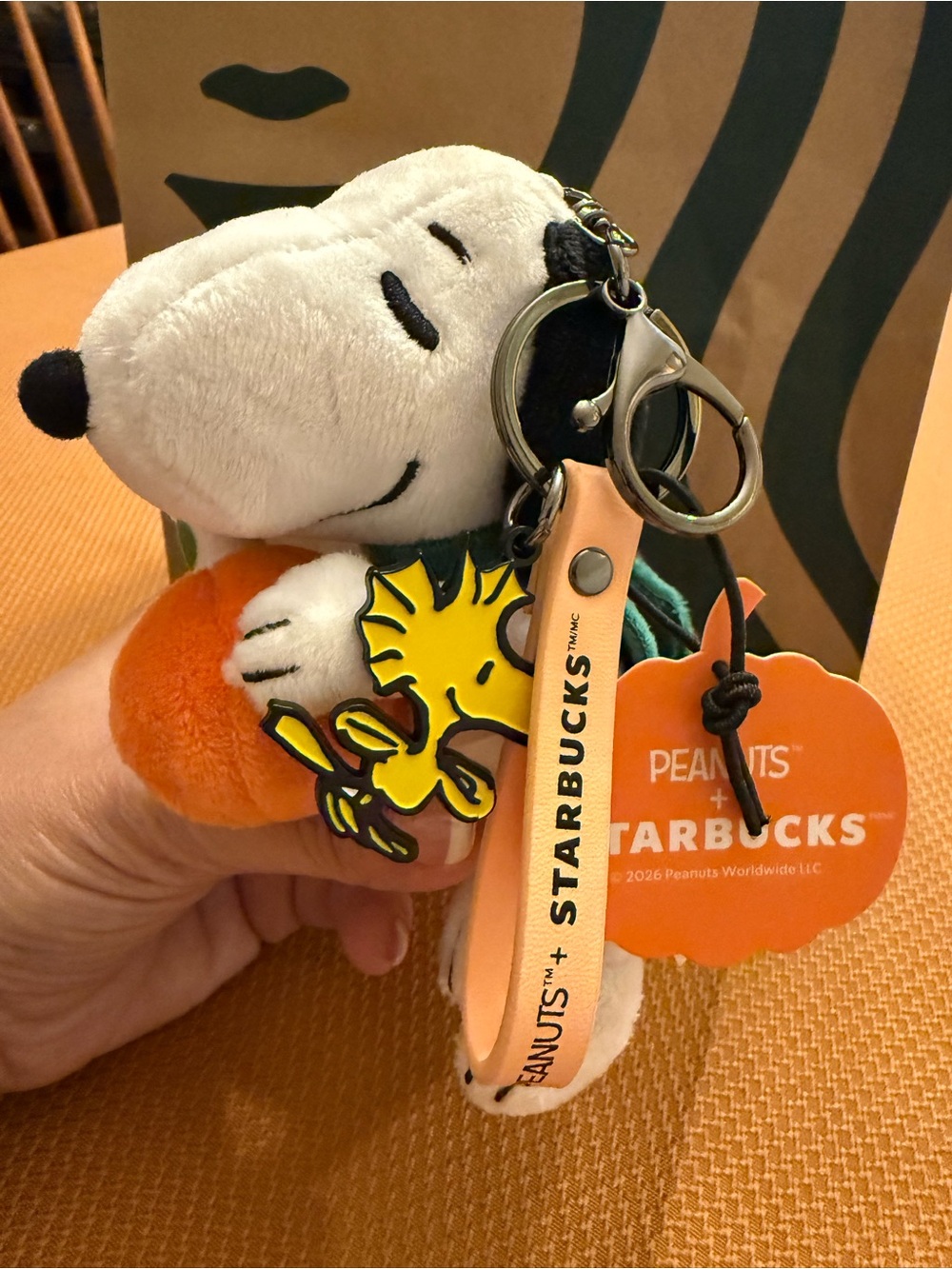 Starbucks x Peanuts Snoopy Plush Keychain in Orange and White NWT!